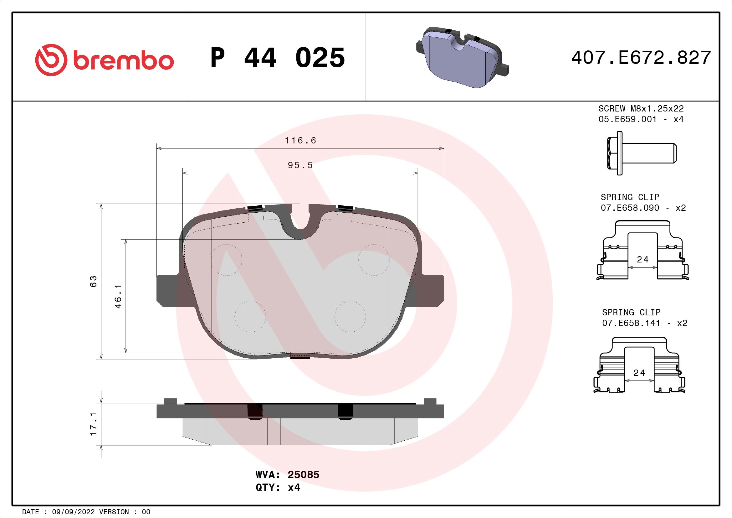 A.B.S. P 44 025 BREMBO Bremsbelagsatz, Scheibenbremse